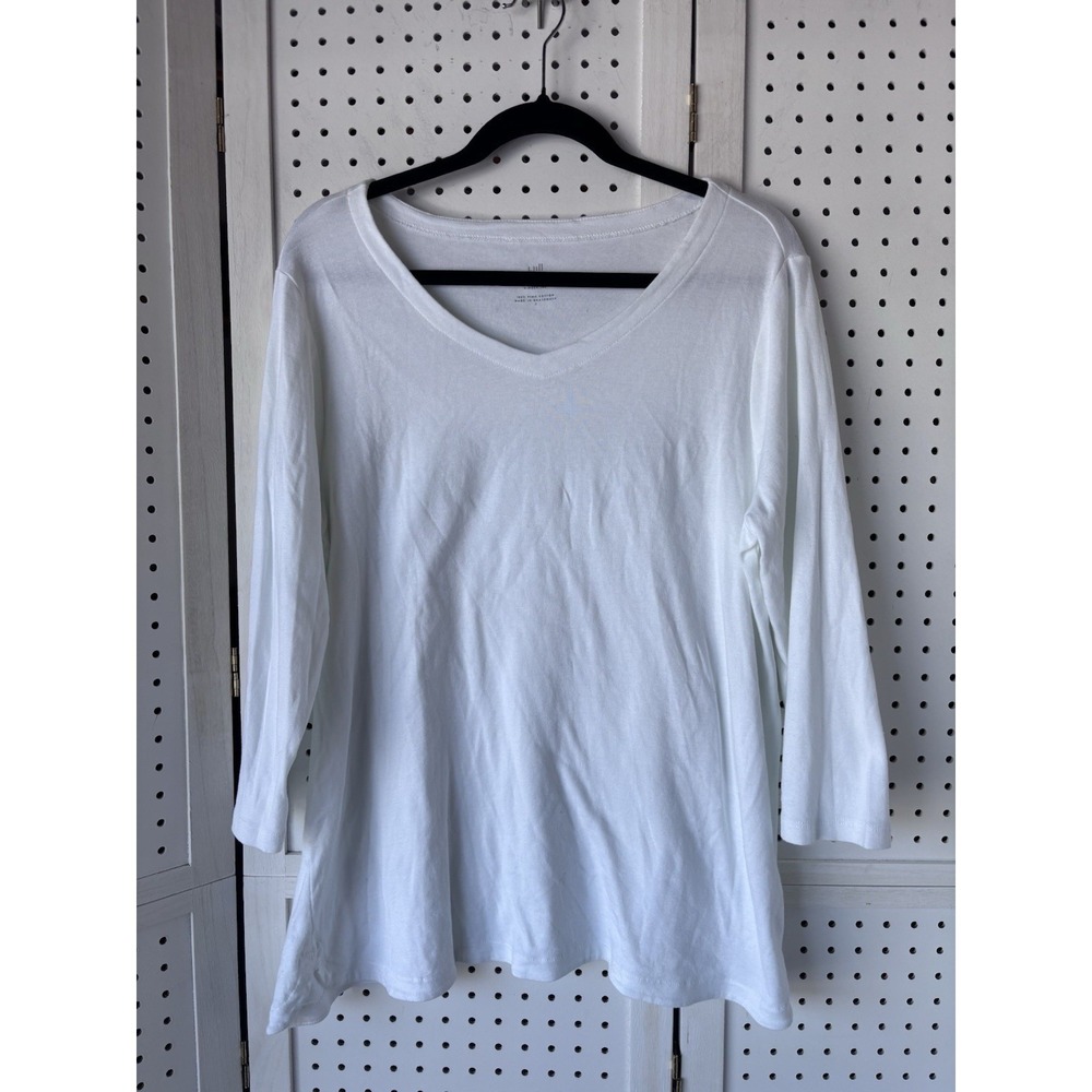 J Jill Pima Cotton 3/4 Sleeve Top Womens Size Lg White Super Soft Boho Casual